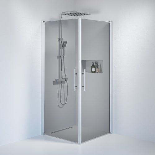 Duschhörna fyrkantig 90x90x198 cm - 6 mm rökfärgat nanoglas - borstad aluminiumprofil - Vänern
