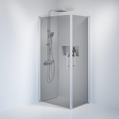 Duschhörna fyrkantig 90x90x198 cm - 6 mm rökfärgat nanoglas - borstad aluminiumprofil - Vänern