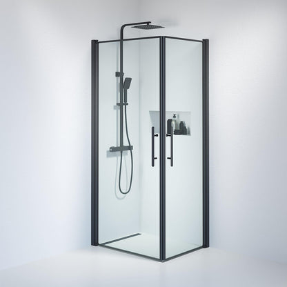 Duschhörna fyrkantig 90x100x198 cm - 6 mm klart nanoglas - svart profil - Vänern