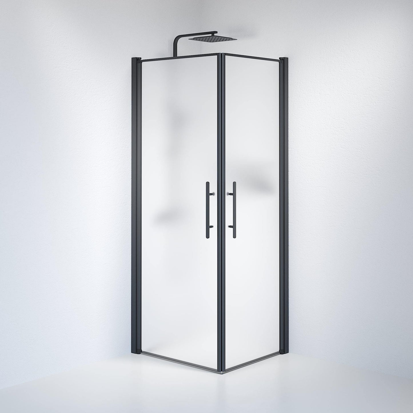Duschhörna fyrkantig 90x100x198 cm - 6 mm frostat nanoglas - svart profil - Vänern