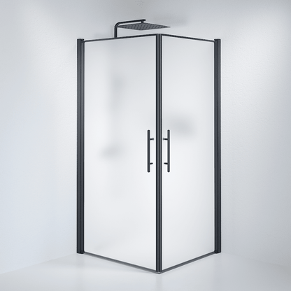 Duschhörna fyrkantig 90x100x198 cm - 6 mm frostat nanoglas - svart profil - Vänern