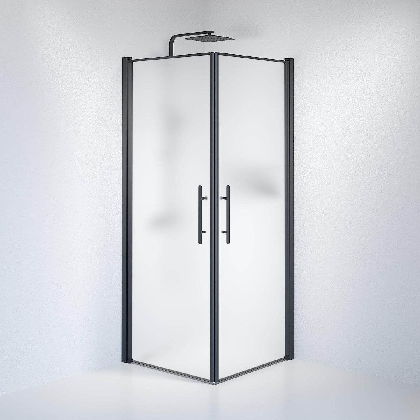Duschhörna fyrkantig 90x100x198 cm - 6 mm frostat nanoglas - svart profil - Vänern