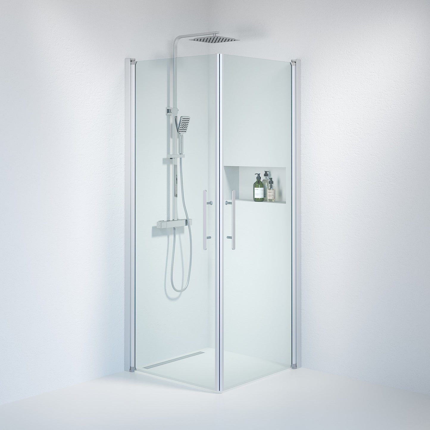 Duschhörna fyrkantig 90x100x198 cm - 6 mm klart nanoglas - borstad aluminiumprofil - Vänern