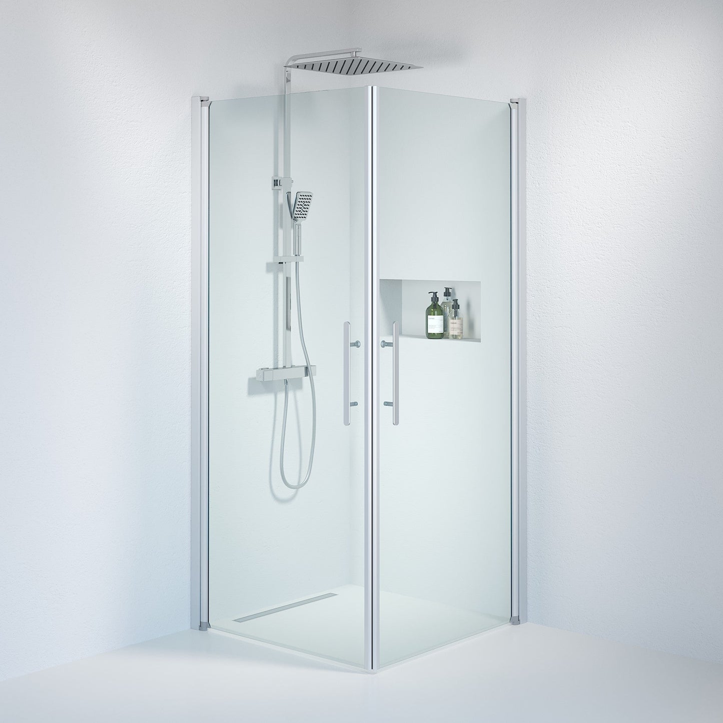 Duschhörna fyrkantig 90x100x198 cm - 6 mm klart nanoglas - borstad aluminiumprofil - Vänern