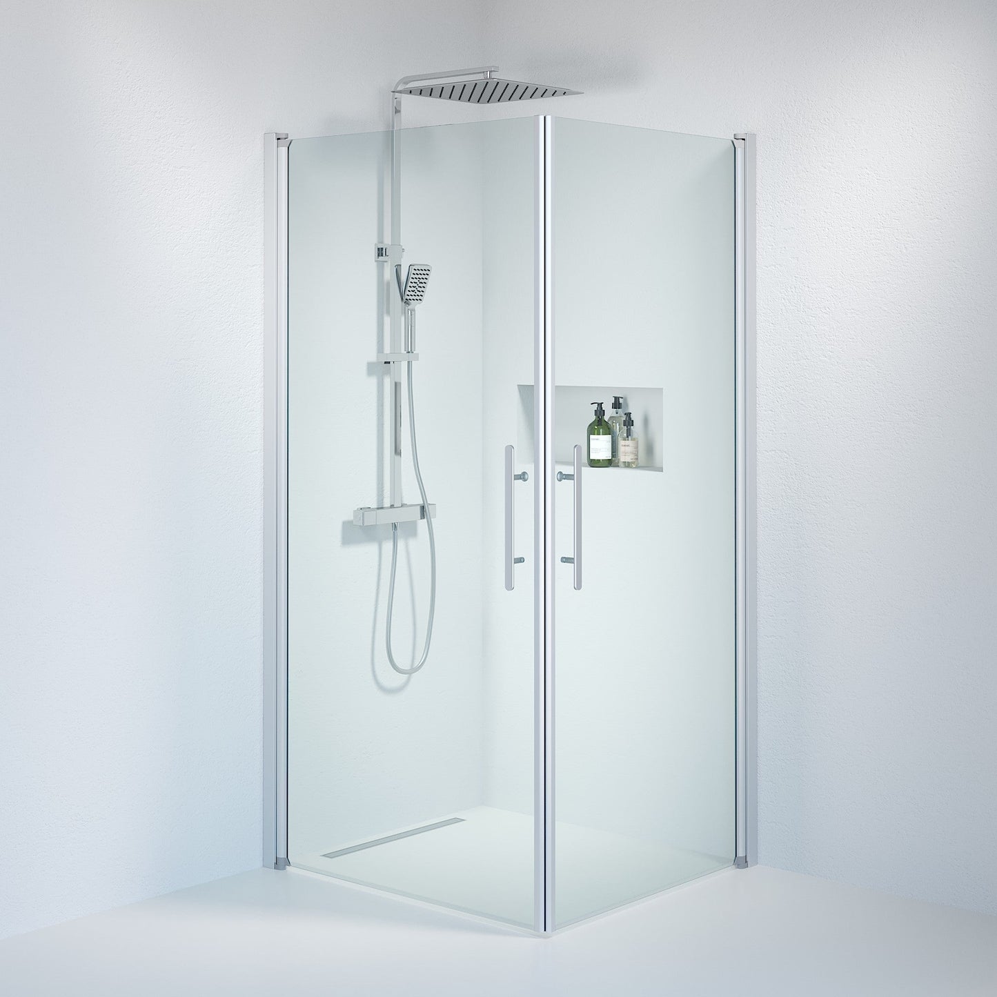 Duschhörna fyrkantig 90x100x198 cm - 6 mm klart nanoglas - borstad aluminiumprofil - Vänern
