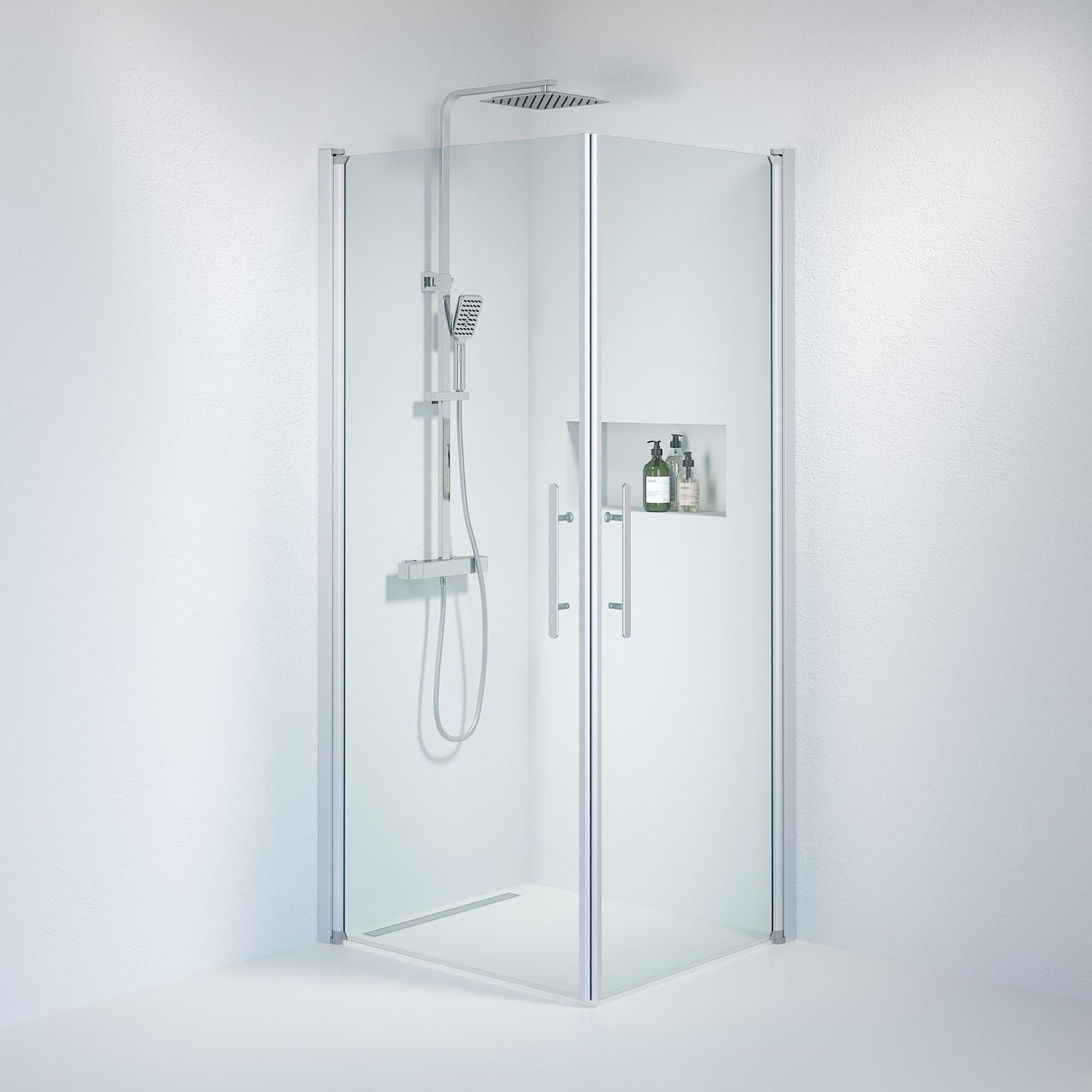 Duschhörna fyrkantig 90x100x198 cm - 6 mm klart nanoglas - borstad aluminiumprofil - Vänern