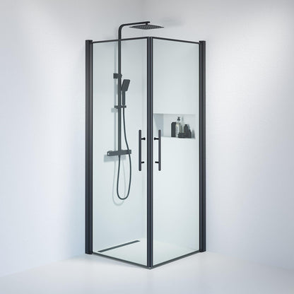 Duschhörna fyrkantig 100x100x198 cm - 6 mm klart nanoglas - svart profil - Vänern