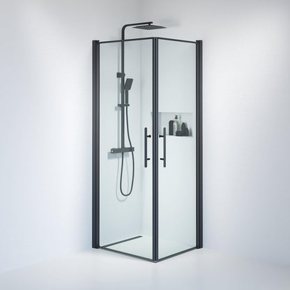 Duschhörna fyrkantig 100x100x198 cm - 6 mm klart nanoglas - svart profil - Vänern
