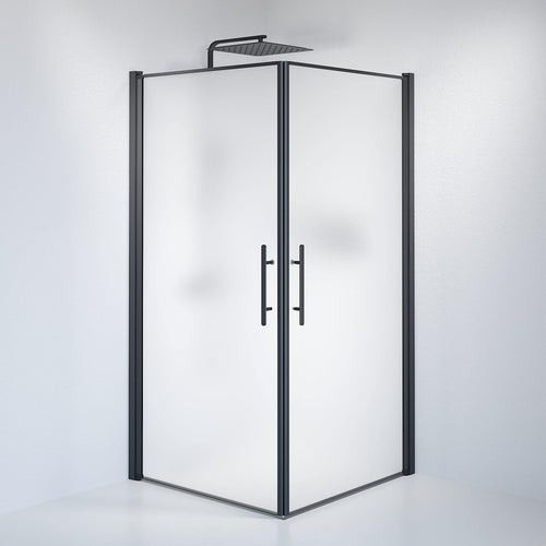 Duschhörna fyrkantig 100x100x198 cm - 6 mm frostat nanoglas - svart profil - Vänern