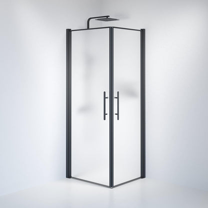 Duschhörna fyrkantig 100x100x198 cm - 6 mm frostat nanoglas - svart profil - Vänern