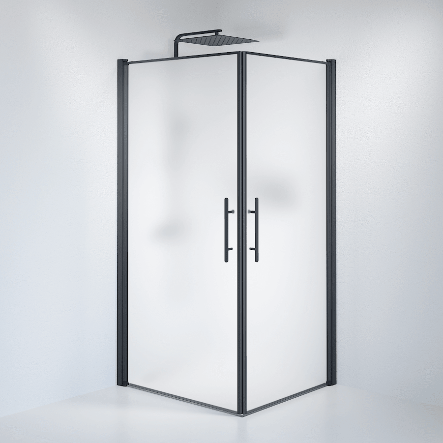 Duschhörna fyrkantig 100x100x198 cm - 6 mm frostat nanoglas - svart profil - Vänern