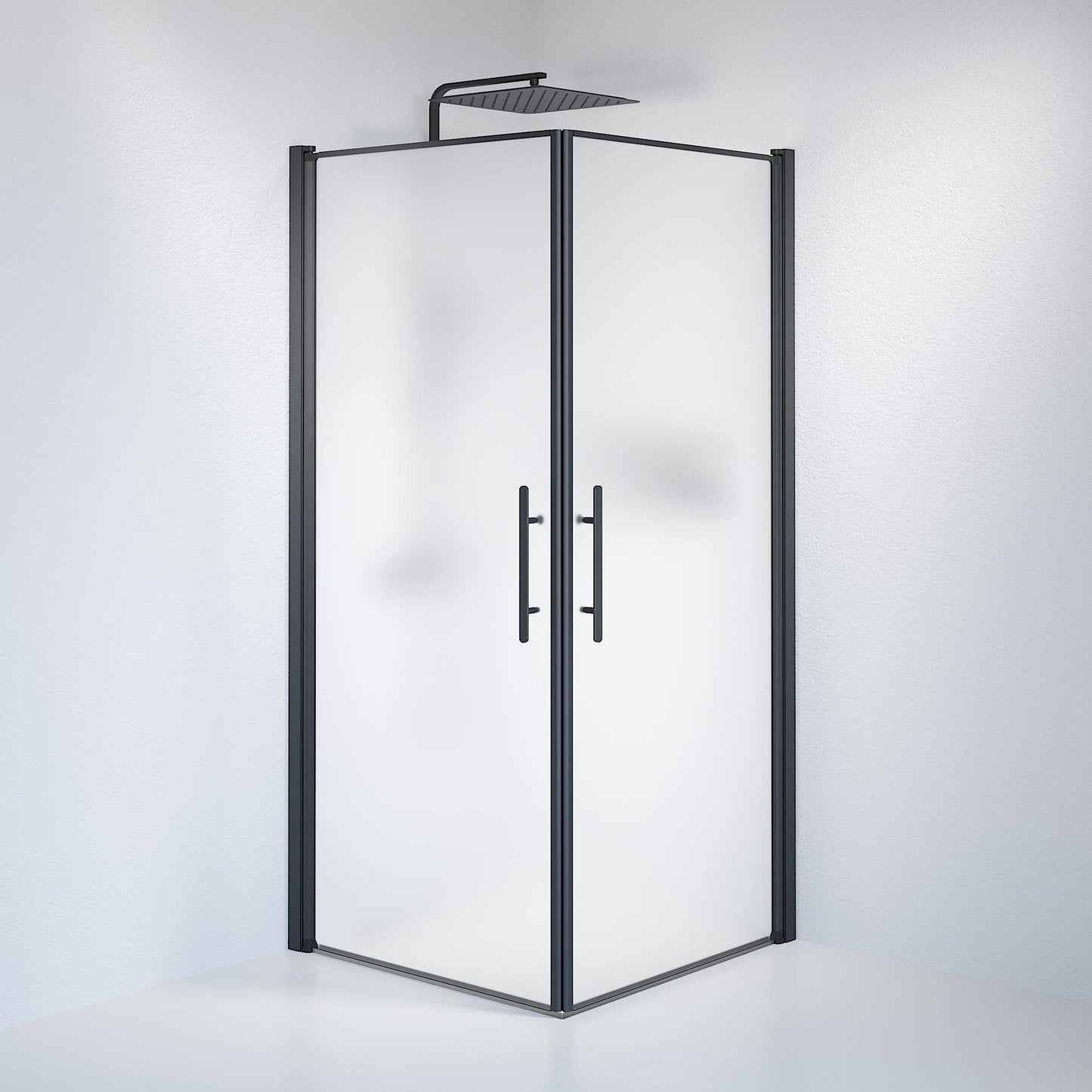 Duschhörna fyrkantig 100x100x198 cm - 6 mm frostat nanoglas - svart profil - Vänern