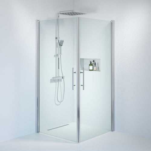 Duschhörna fyrkantig 100x100x198 cm - 6 mm klart nanoglas - kromprofil - Vänern
