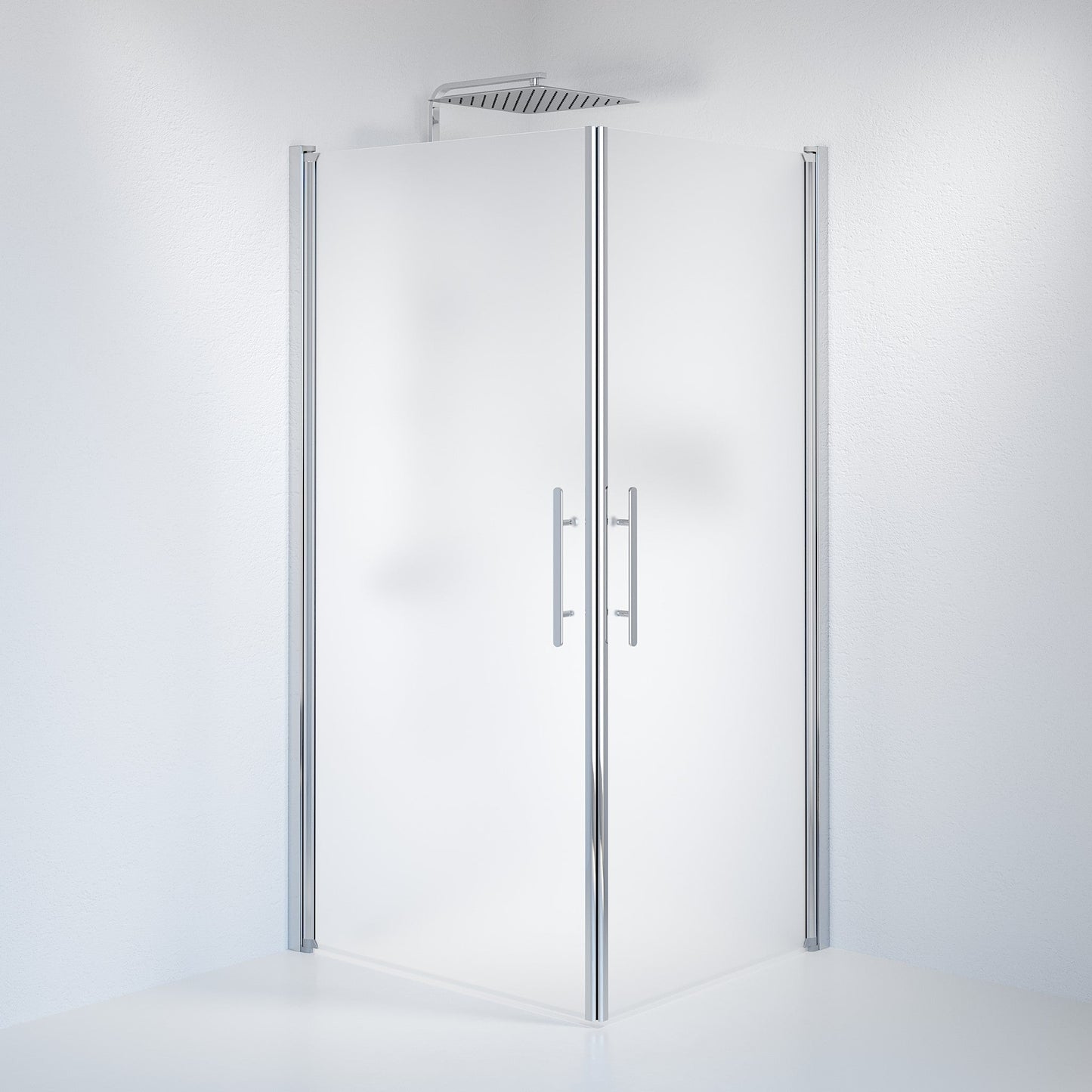 Duschhörna fyrkantig 100x100x198 cm - 6 mm frostat nanoglas - kromprofil - Vänern