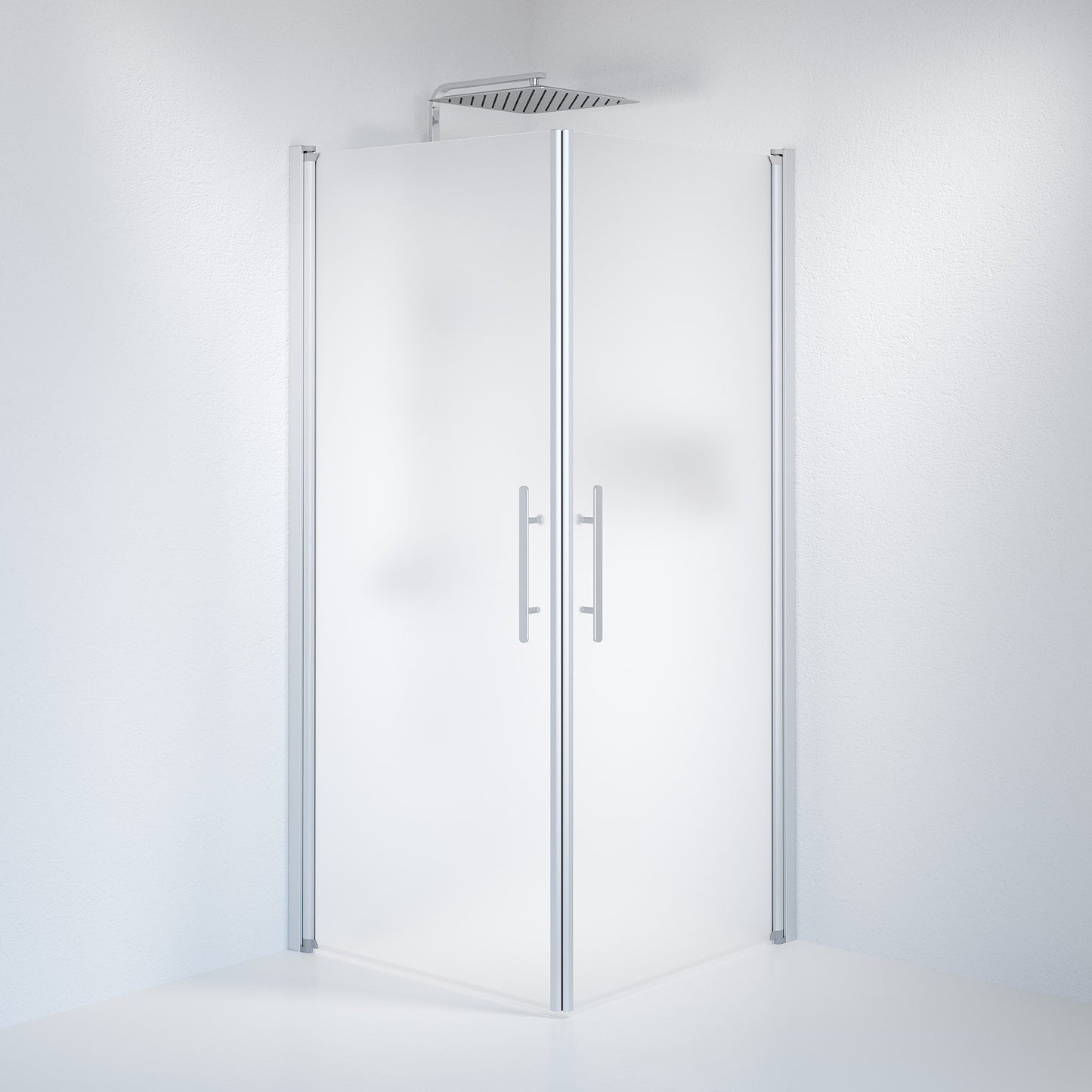 Duschhörna fyrkantig 100x100x198 cm - 6 mm frostat nanoglas - borstad aluminiumprofil - Vänern