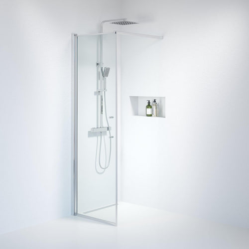 Fast duschvägg med stabiliseringsstag 70x198 cm - 6 mm klart nanoglas - kromprofil - Vänern