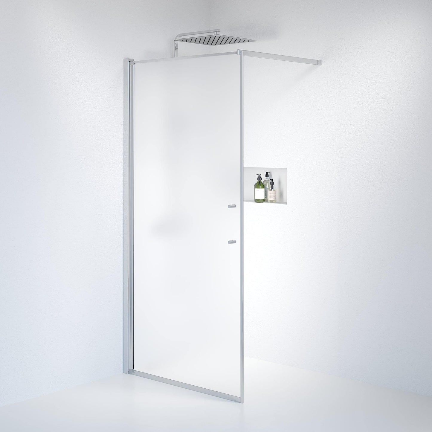 Fast duschvägg med stabiliseringsstag 70x198 cm - 6 mm frostat nanoglas - kromprofil - Vänern
