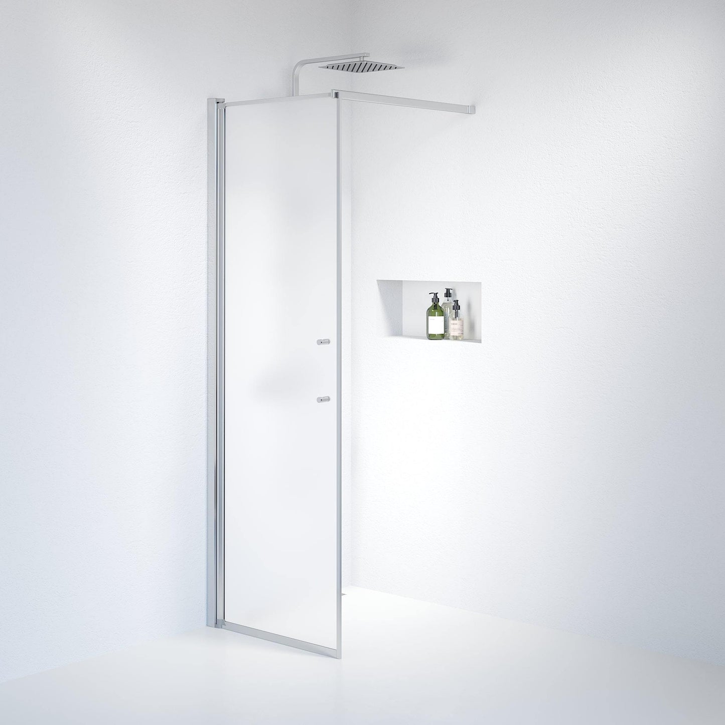 Fast duschvägg med stabiliseringsstag 70x198 cm - 6 mm frostat nanoglas - kromprofil - Vänern