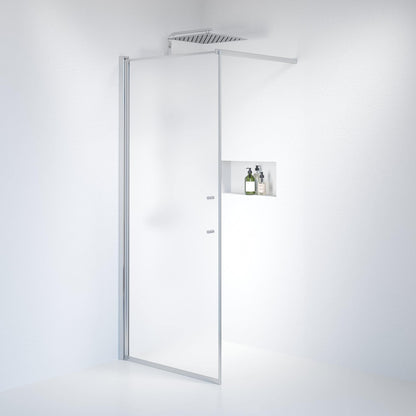 Fast duschvägg med stabiliseringsstag 70x198 cm - 6 mm frostat nanoglas - kromprofil - Vänern