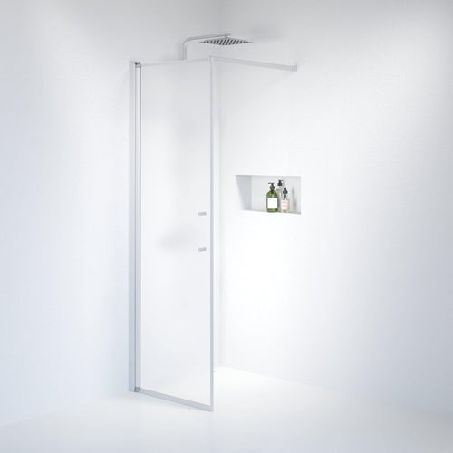 Fast duschvägg med stabiliseringsstag 70x198 cm - 6 mm frostat nanoglas - borstad aluminiumprofil - Vänern