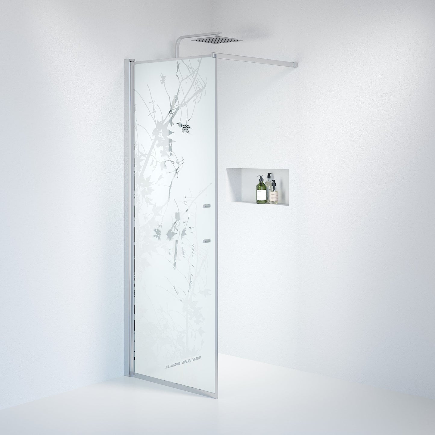 Fast duschvägg med stabiliseringsstag 80x198 cm - 6 mm frostad dekor nanoglas - kromprofil - Vänern