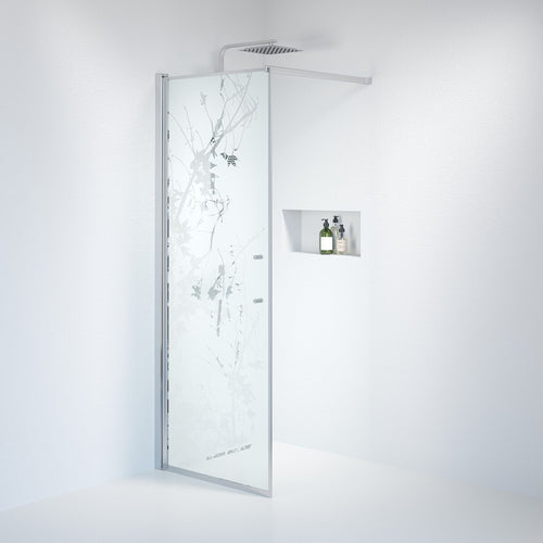 Fast duschvägg med stabiliseringsstag 80x198 cm - 6 mm frostad dekor nanoglas - kromprofil - Vänern