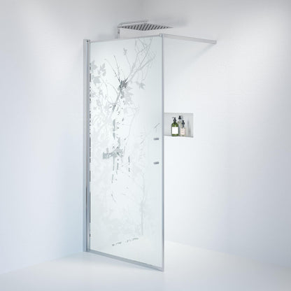 Fast duschvägg med stabiliseringsstag 80x198 cm - 6 mm frostad dekor nanoglas - kromprofil - Vänern