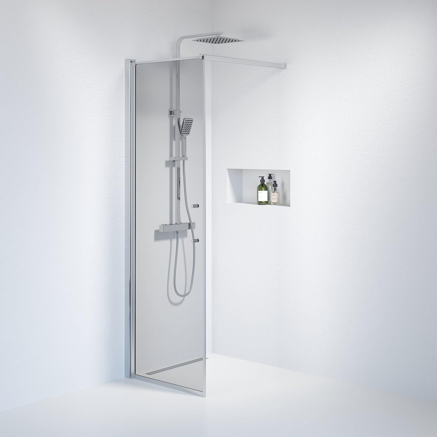 Fast duschvägg med stabiliseringsstag 80x198 cm - 6 mm rökfärgat nanoglas - kromprofil - Vänern