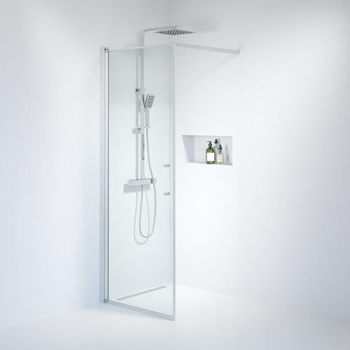 Fast duschvägg med stabiliseringsstag 80x198 cm - 6 mm klart nanoglas - borstad aluminiumprofil - Vänern