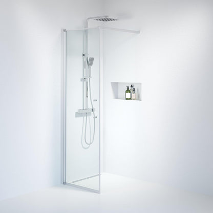 Fast duschvägg med stabiliseringsstag 80x198 cm - 6 mm klart nanoglas - borstad aluminiumprofil - Vänern
