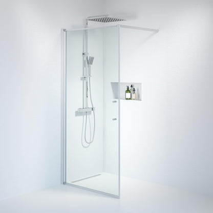 Fast duschvägg med stabiliseringsstag 80x198 cm - 6 mm klart nanoglas - borstad aluminiumprofil - Vänern