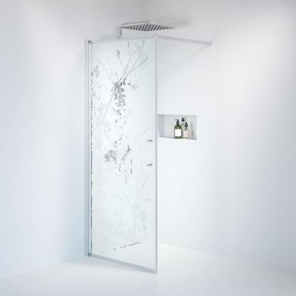 Fast duschvägg med stabiliseringsstag 80x198 cm - 6 mm frostad dekor nanoglas - borstad aluminiumprofil - Vänern