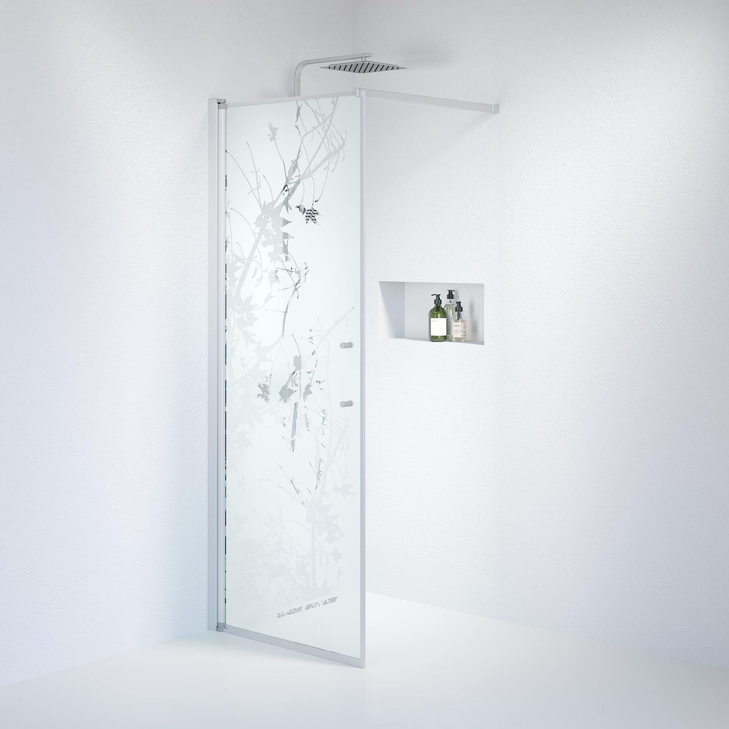 Fast duschvägg med stabiliseringsstag 80x198 cm - 6 mm frostad dekor nanoglas - borstad aluminiumprofil - Vänern