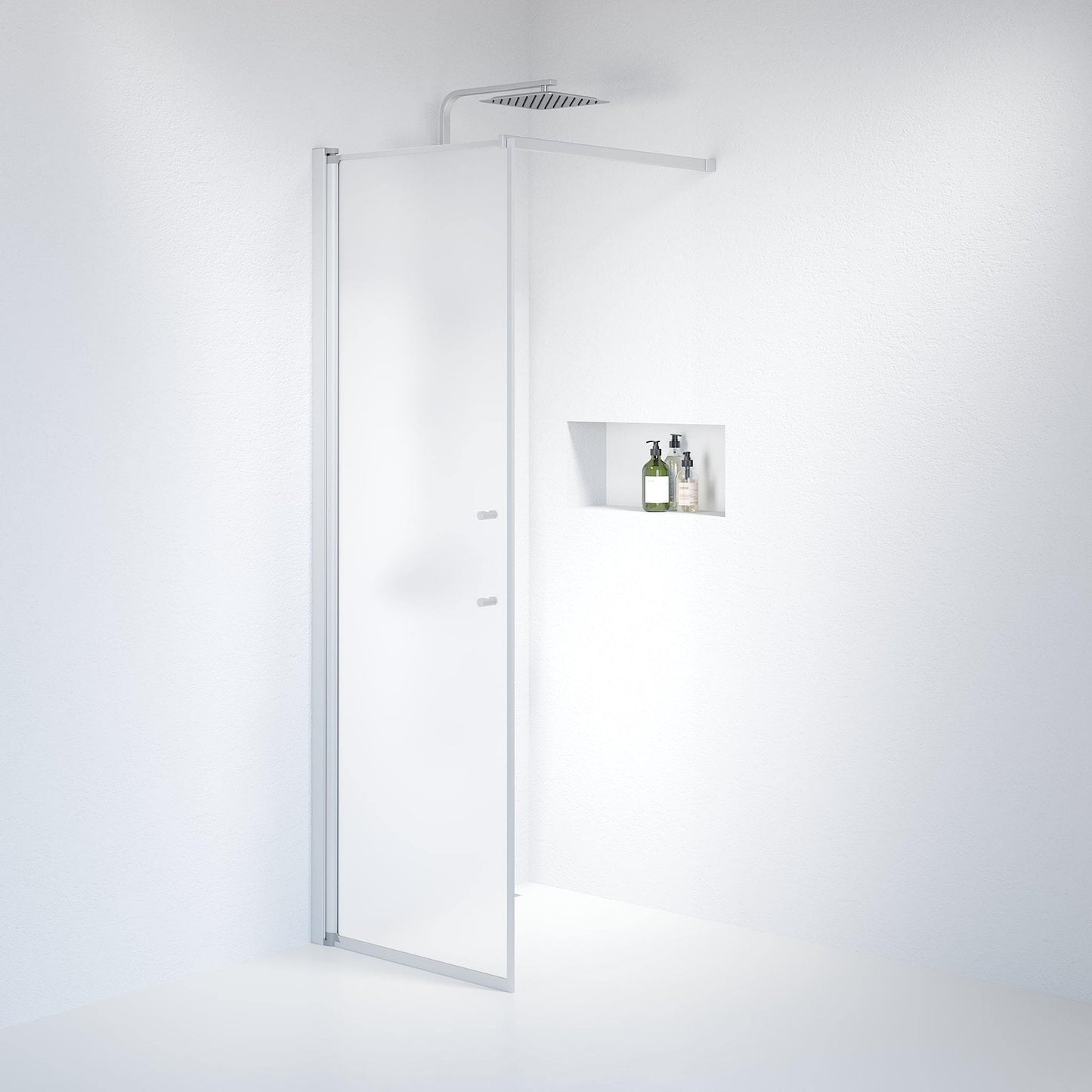Fast duschvägg med stabiliseringsstag 80x198 cm - 6 mm frostat nanoglas - borstad aluminiumprofil - Vänern