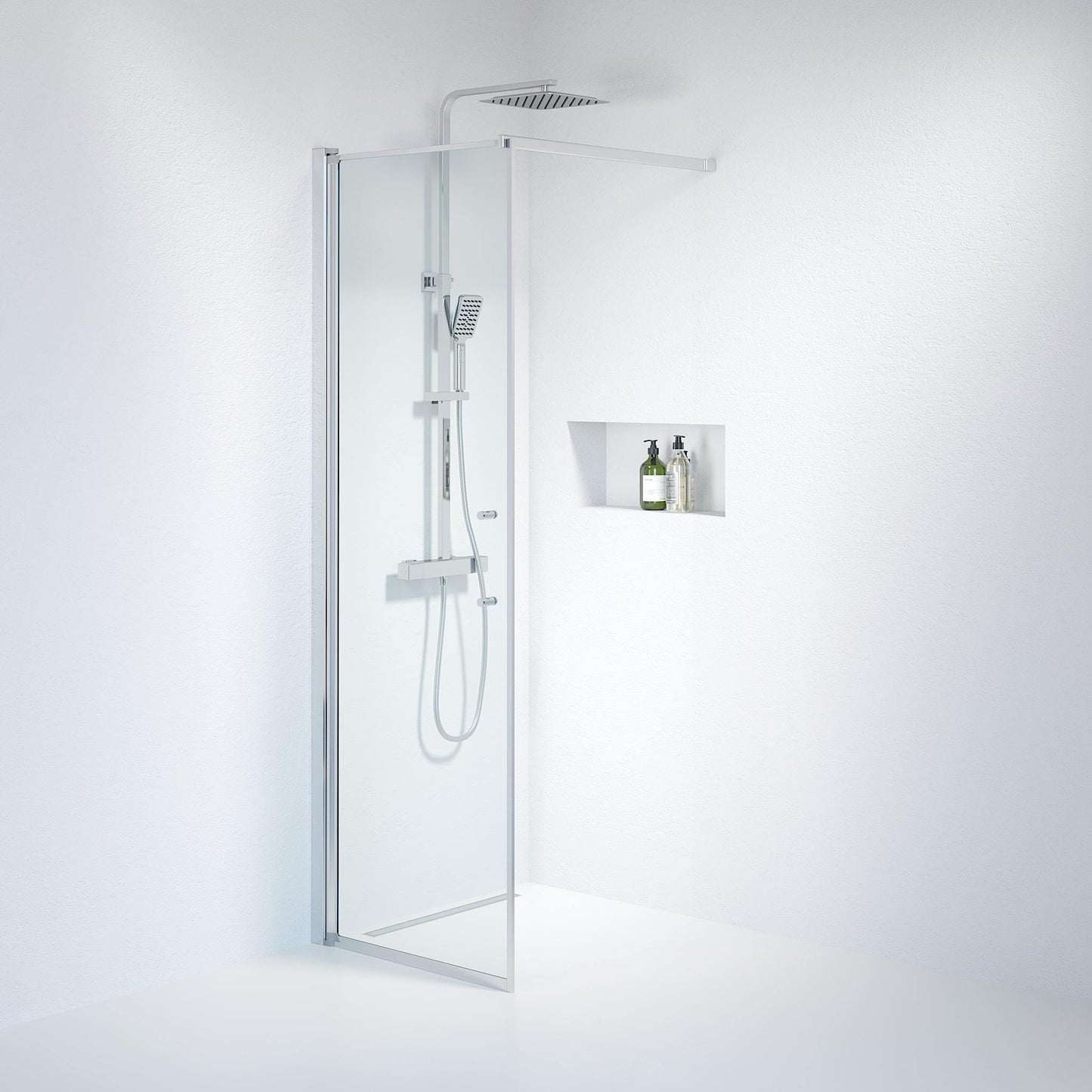 Fast duschvägg med stabiliseringsstag 90x198 cm - 6 mm klart nanoglas - kromprofil - Vänern