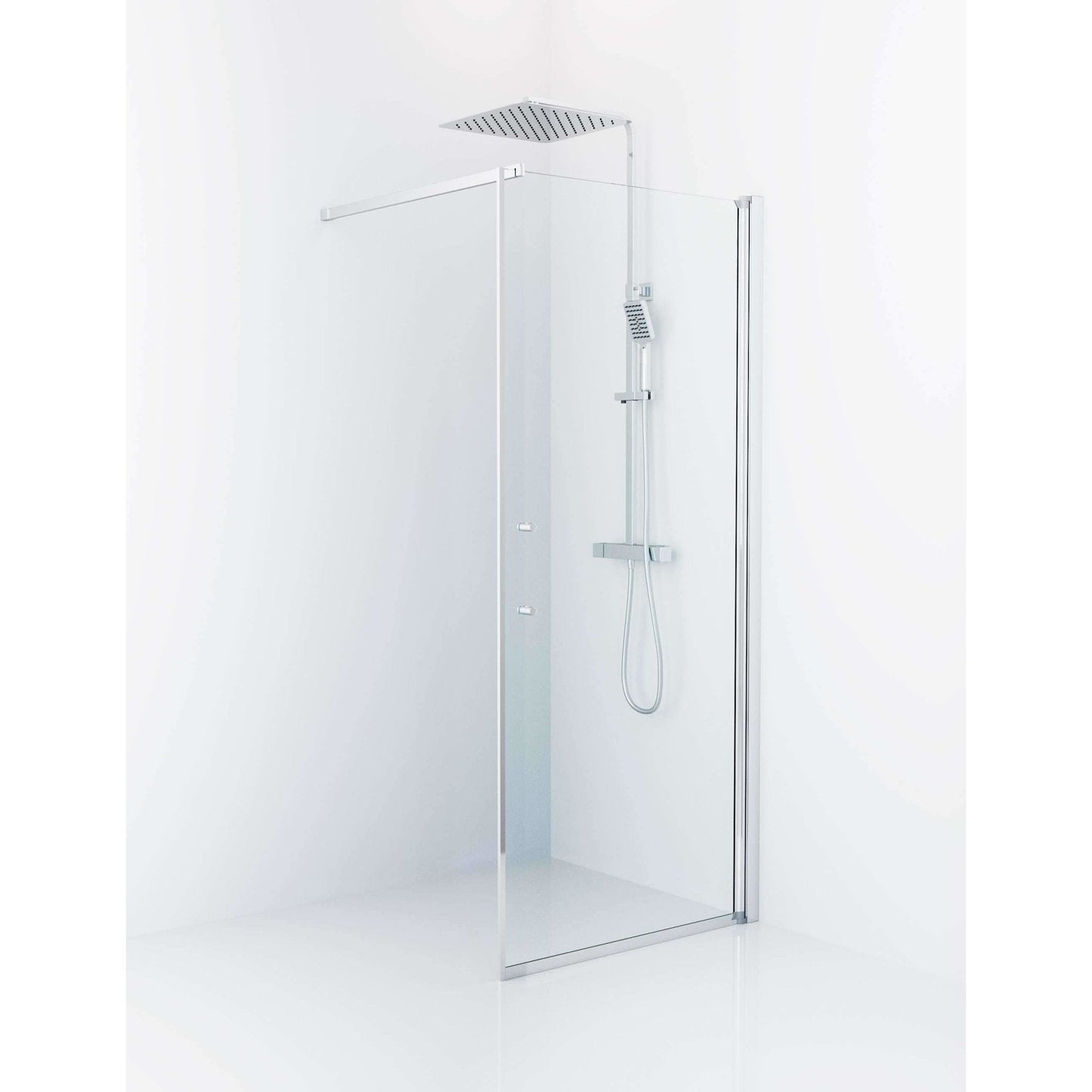 Fast duschvägg med stabiliseringsstag 90x198 cm - 6 mm klart nanoglas - kromprofil - Vänern