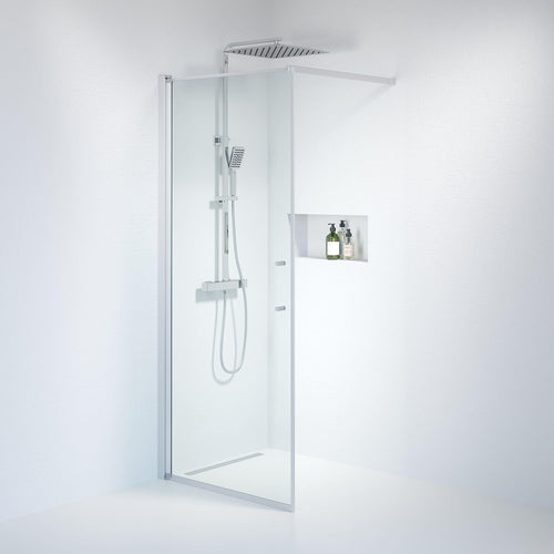 Fast duschvägg med stabiliseringsstag 90x198 cm - 6 mm klart nanoglas - borstad aluminiumprofil - Vänern