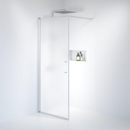 Fast duschvägg med stabiliseringsstag 90x198 cm - 6 mm frostat nanoglas - borstad aluminiumprofil - Vänern