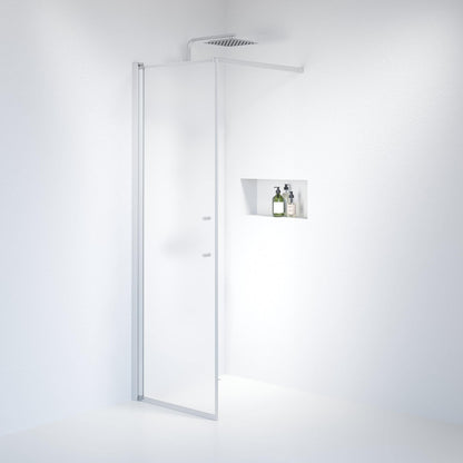 Fast duschvägg med stabiliseringsstag 90x198 cm - 6 mm frostat nanoglas - borstad aluminiumprofil - Vänern