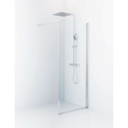 Fast duschvägg med stabiliseringsstag 100x198 cm - 6 mm klart nanoglas - kromprofil - Vänern
