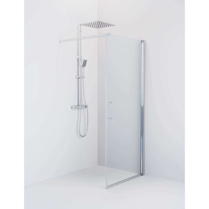 Fast duschvägg med stabiliseringsstag 100x198 cm - 6 mm klart nanoglas - kromprofil - Vänern