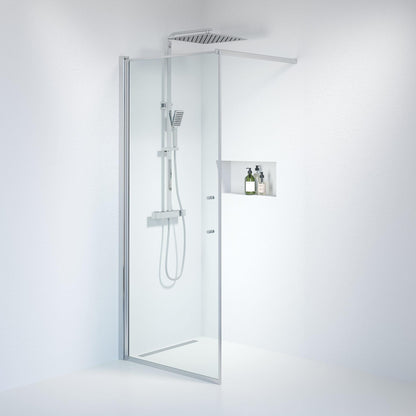 Fast duschvägg med stabiliseringsstag 100x198 cm - 6 mm klart nanoglas - kromprofil - Vänern