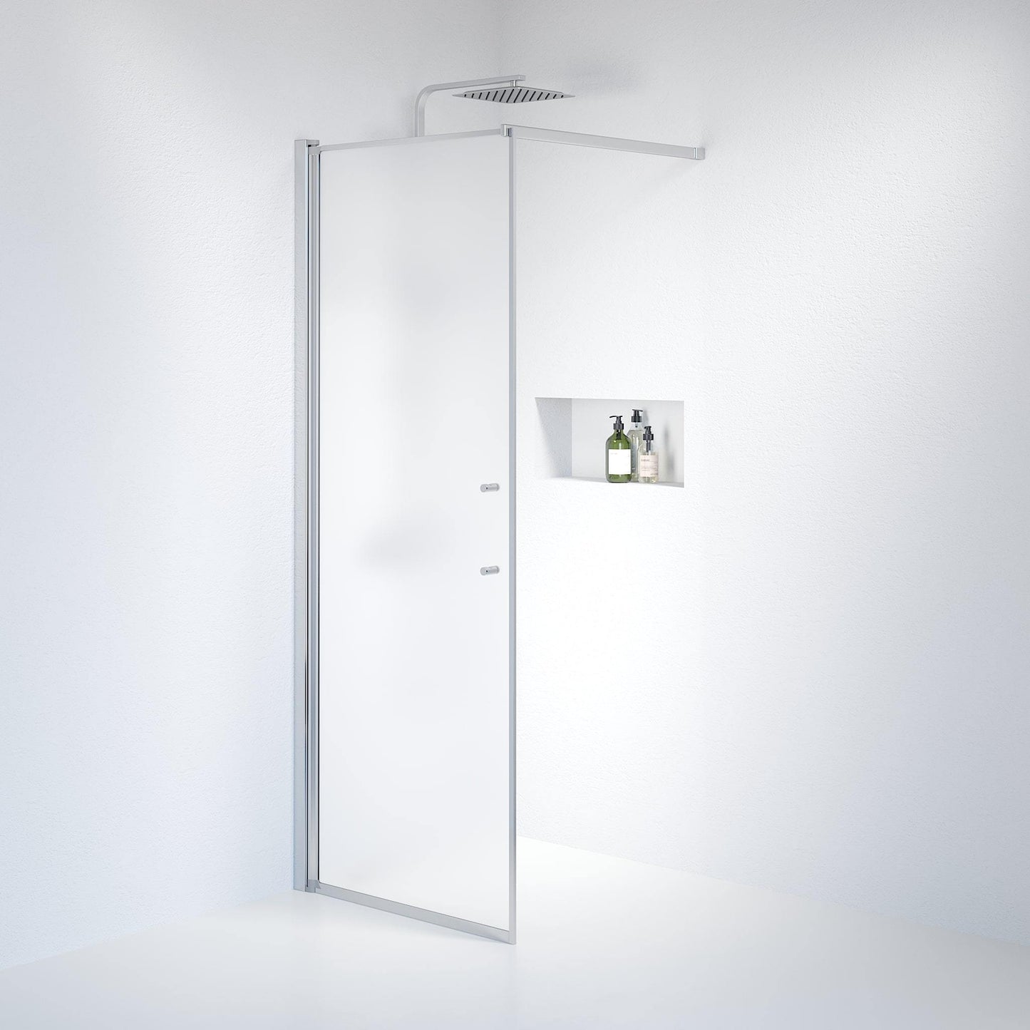 Fast duschvägg med stabiliseringsstag 100x198 cm - 6 mm frostat nanoglas - kromprofil - Vänern