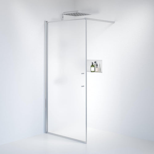 Fast duschvägg med stabiliseringsstag 100x198 cm - 6 mm frostat nanoglas - kromprofil - Vänern