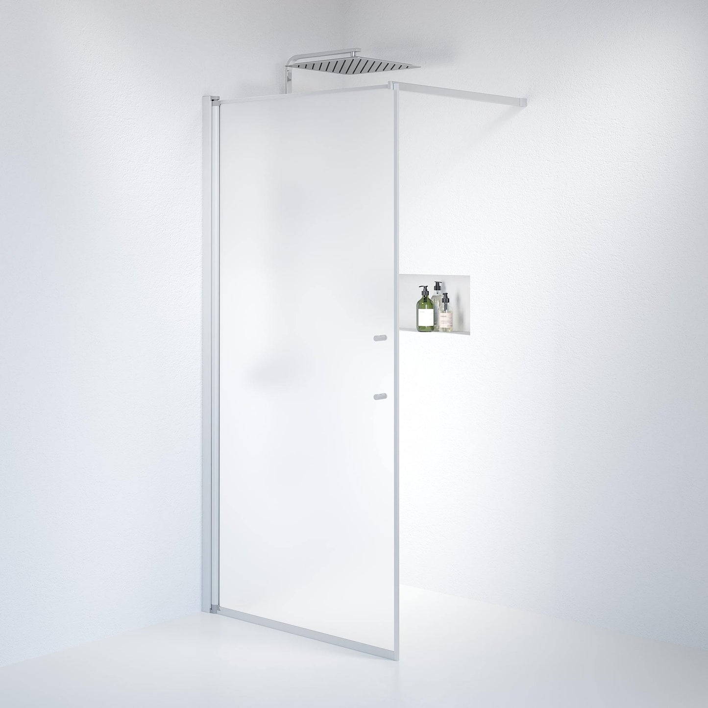 Fast duschvägg med stabiliseringsstag 100x198 cm - 6 mm frostat nanoglas - borstad aluminiumprofil - Vänern