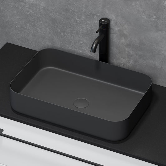 Fristående rektangulärt tvättställ – 52×34×12 cm – rostfritt stål, svartlackerad – mattsvart – Ljørdal