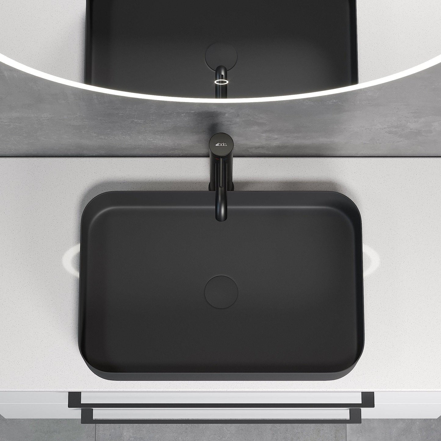 Fristående rektangulärt tvättställ – 52×34×12 cm – rostfritt stål – borstad mässing – Ljørdal