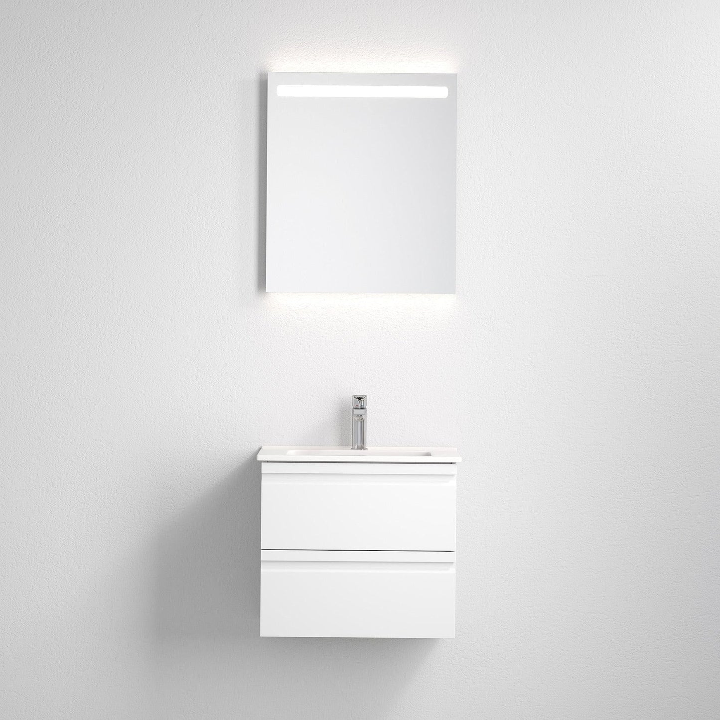 Badrumsmöbelpaket med underskåp, LED-spegel och tvättställ i porslin - 56 cm - mattgrå - Vedø