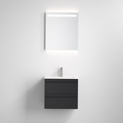 Badrumsmöbelpaket med underskåp, LED-spegel och tvättställ i porslin - 56 cm - mattsvart - Vedø