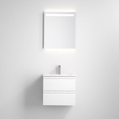 Badrumsmöbelpaket med underskåp, LED-spegel och tvättställ i porslin - 56 cm - mattsvart - Vedø